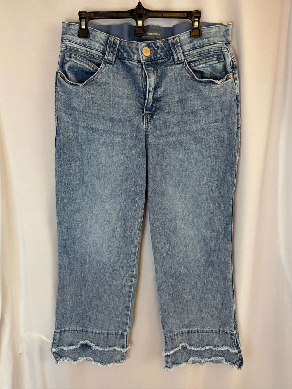 Democracy Ab-Solution Light Wash Distressed Step Hem Crop Jeans Size 14